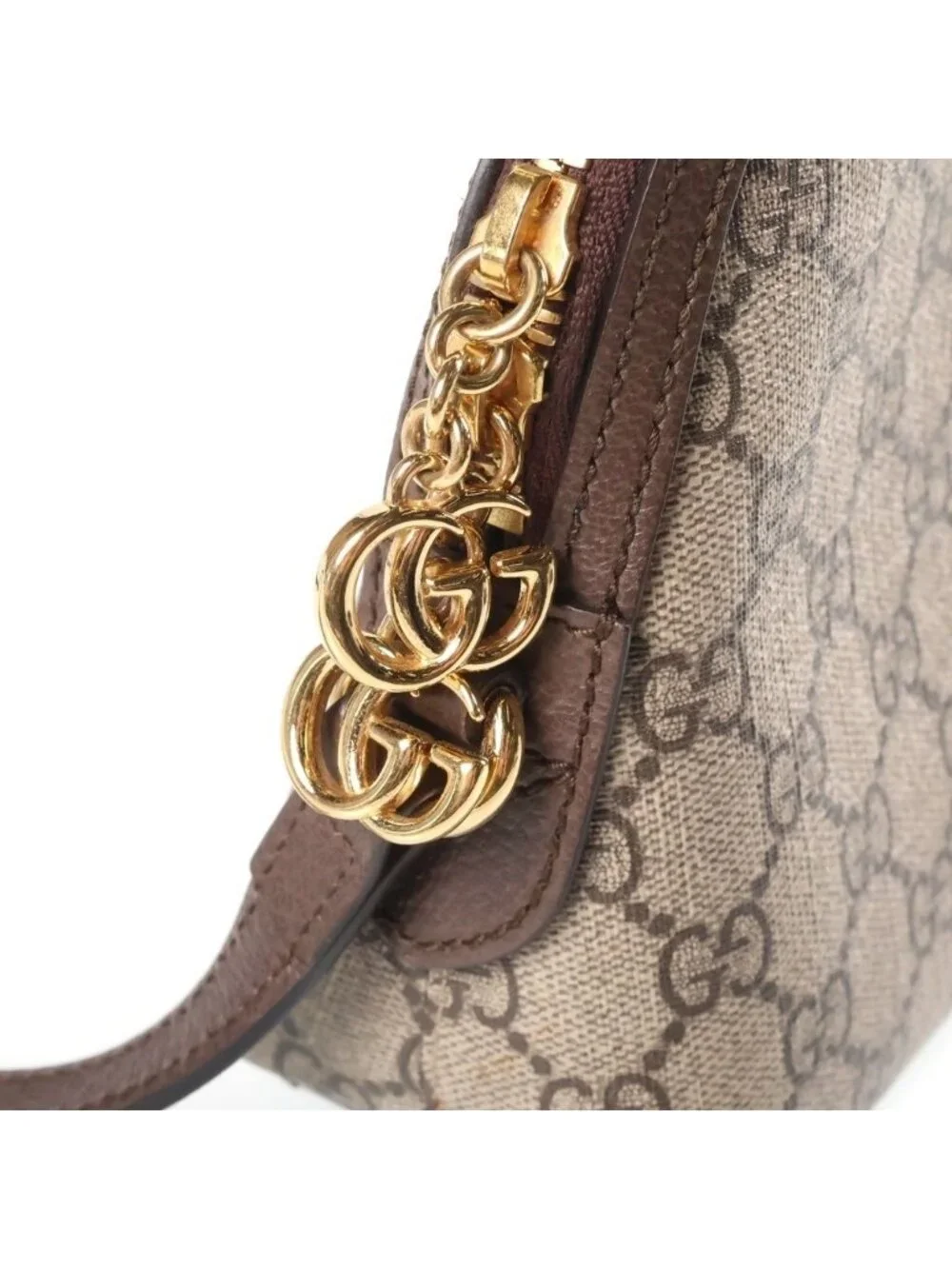 Gucci GG Supreme Ophidia Shoulder Bag Beige Brown Leather